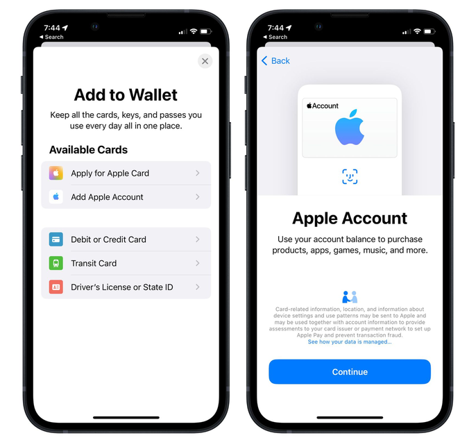富宁苹果手机维修分享iOS 15.5钱包App如何添加 Apple 账户 